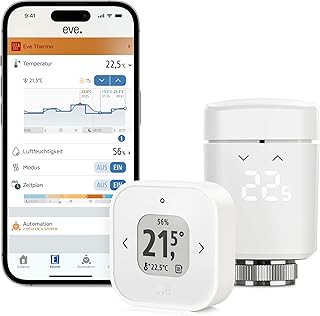 Eve Thermo – Raumkomfort-Set für Räume mit 1 Heizkörper, inkl. 1 Eve Thermo Control, für Apple Home, Matter/Thread, benötigt Apple TV 4K (2. Gen./3. Gen. 128 GB), HomePod (2. Gen.) oder HomePod Mini