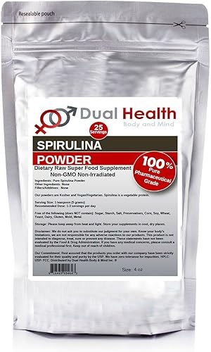 Dual Health Body and Mind Pure Spirulina Powder (4 oz) Proteína Superfood Suplementos a granel