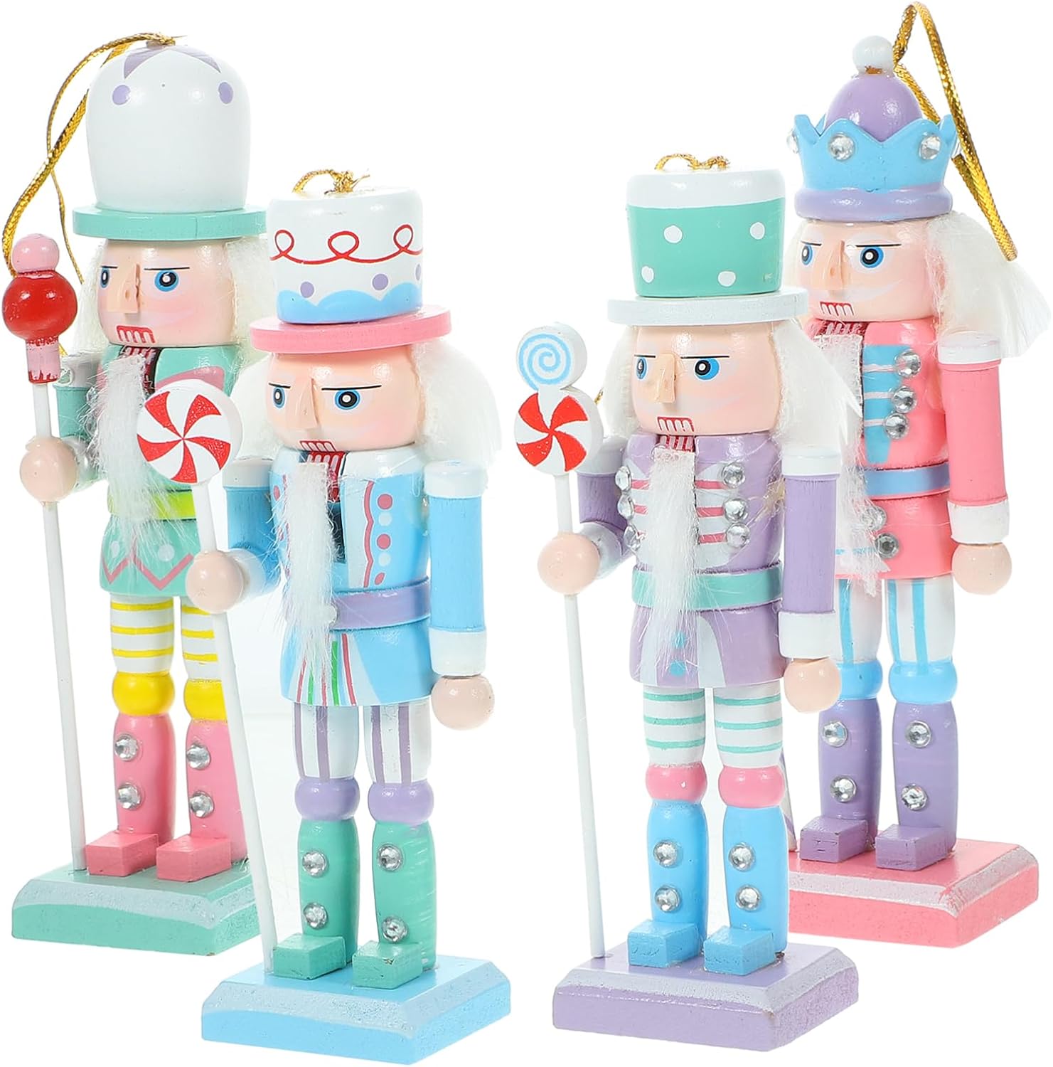 Homoyoyo 4pcs Nutcracker Christmas Decor Set - 4.72Inch Wooden Soldier Nutcrackers in Pastel Colors for Christmas Tree & Party
