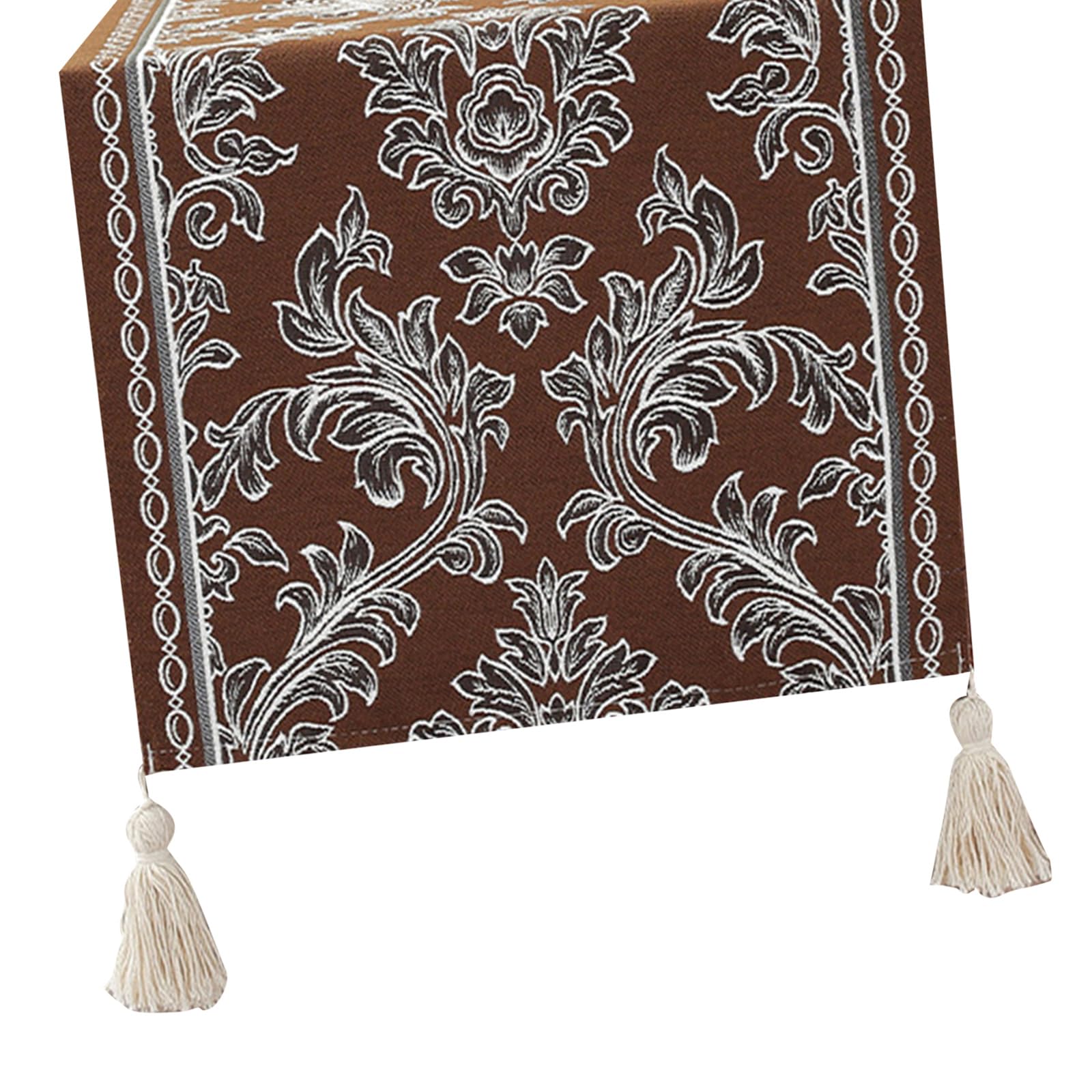 Carotoe Coffee Color Tassels Fringed Table Runner Ethnic Pattern Decorative Polyester Fabric Tablecloth 120X35cm For Dining Room H Decoration Ethnic Pattern Table Runner