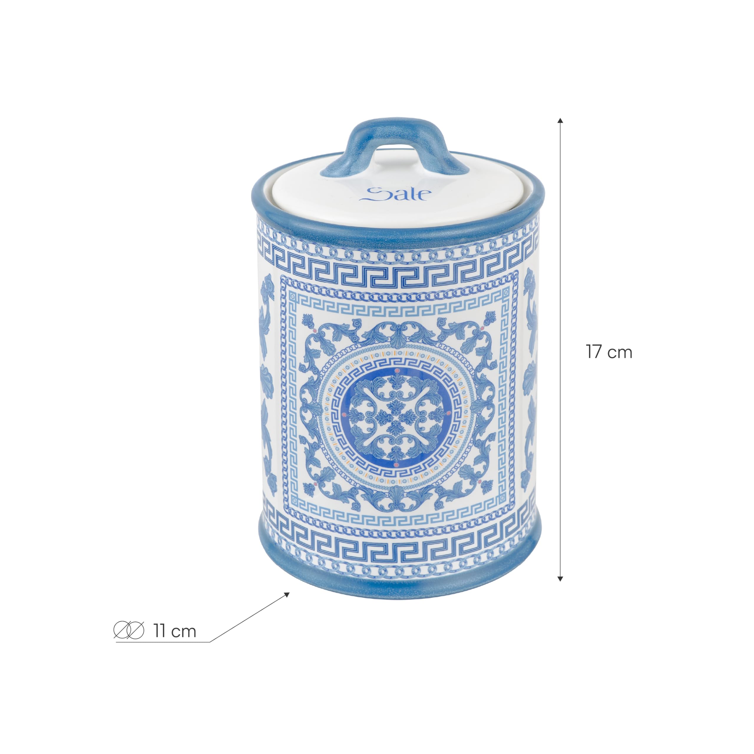 Baroni Home Salzglas dekoriert in Keramik mit luftdichtem Deckel, farbenfrohes Küchenzubehör, Blaue Majolika-Linie, 11 x 11 x 17 cm