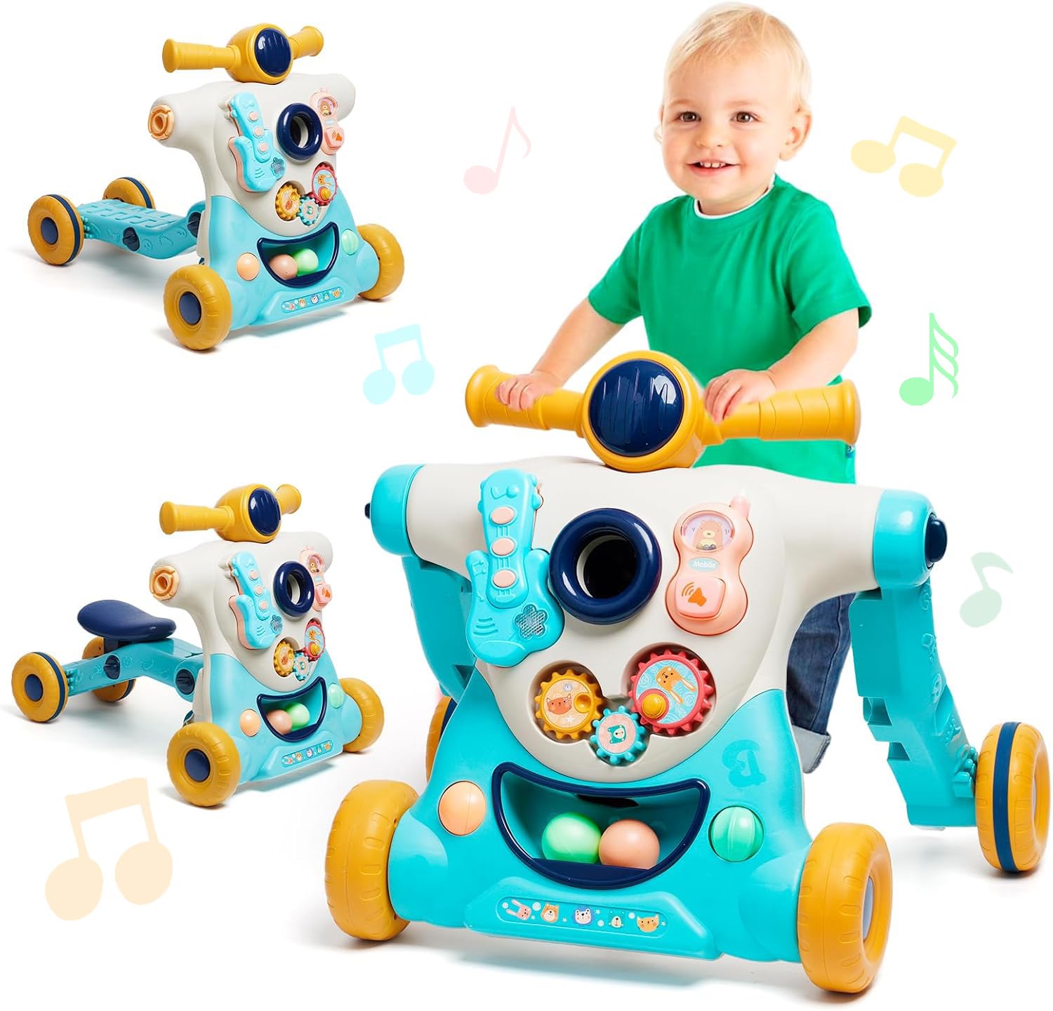 Baby Walker First Step Weight Gain Design Push Along Walker Toy with Shapes Sounds Music Activity Center Sit to Stand Learning Suitable for Toddler Boys & Girls