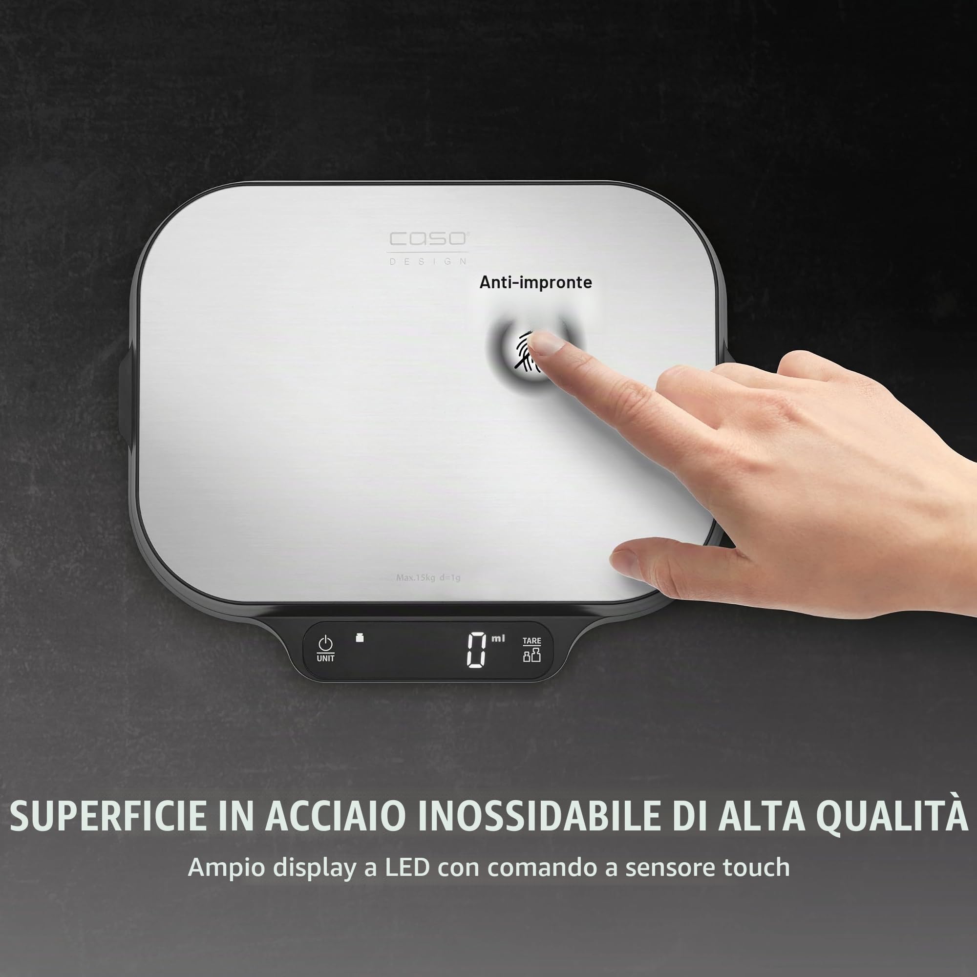 CASO KitchenDuo – Bilancia da cucina 2 in 1 con bilancia fine, scala di pesatura normale 15 kg in incrementi di 1 g, bilancia fine fino a 1 kg in incrementi di 0,1 g, funzione di tenuta, grammi, oz,