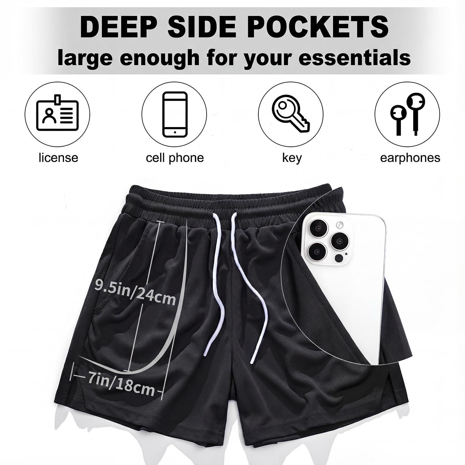 AIMPACT Sporthose Herren Kurz 5 Inch Vogelaugen-Mesh Kurze Hosen Herren Atmungsaktive für Tennis Gym Jogging Laufen Bodybuilding Zuhause mit Taschen