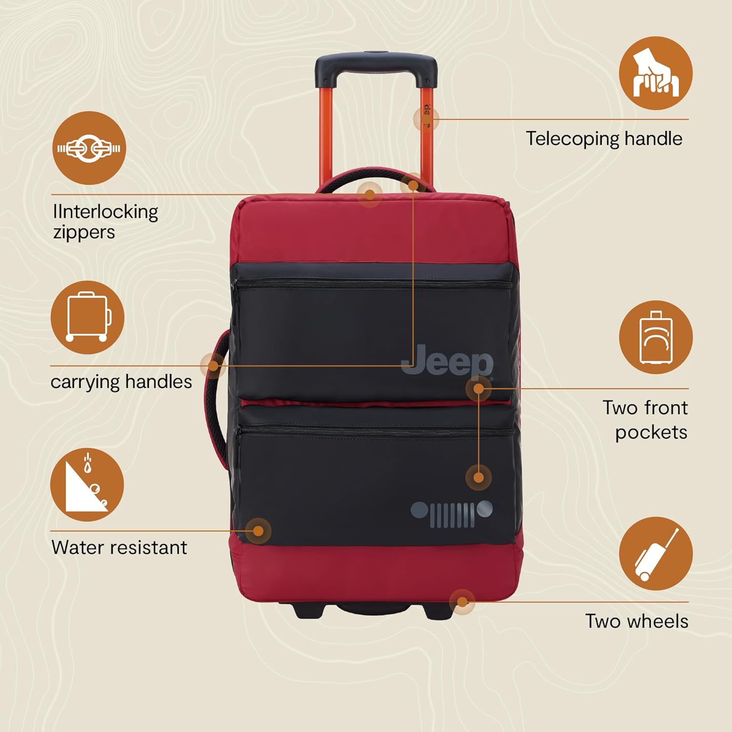 Jeep JS006B Two Wheel Rolling Travel Duffle Bag, Black, 20 Inch - Image 2