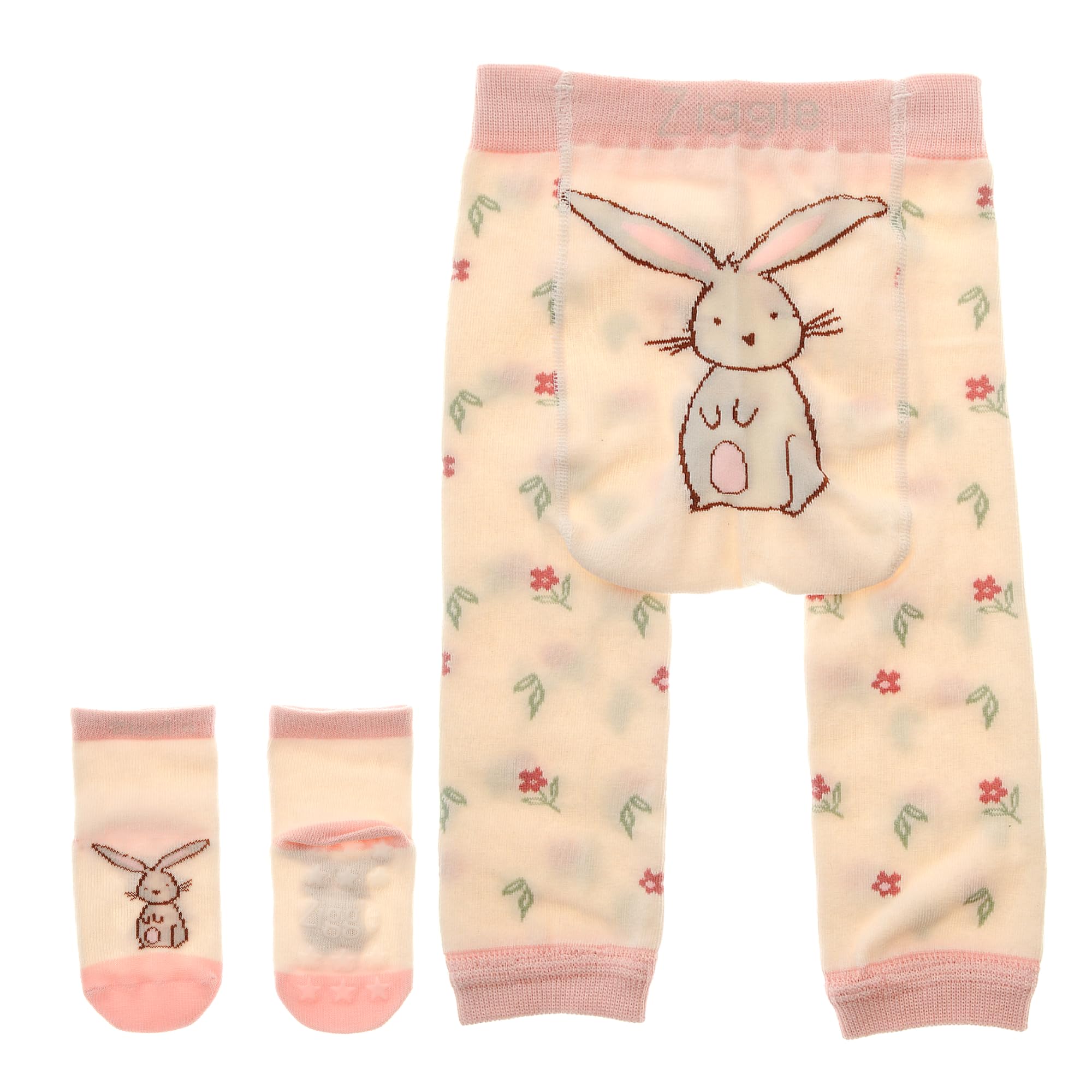 Ziggle Knitted Baby Leggings with Character Bottoms | Soft Cotton Infant Trousers for Newborn & Toddler Boys Girls | Stretchy, Nappy-Friendly Bottoms for Crawling & Playtime