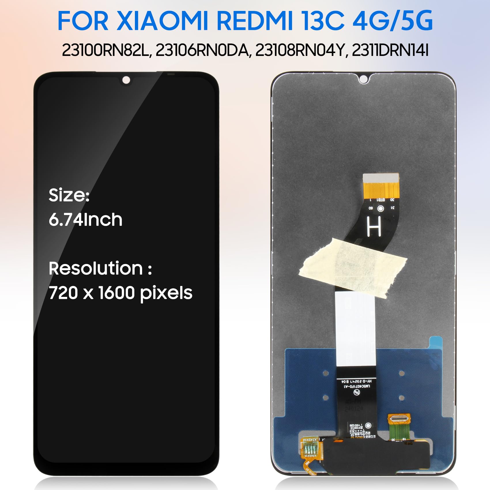 Écran LCD Pour Xiaomi Redmi 13c – 6,5 Pouces, Tactile, Avec Cadre Noir, Compatible Modèles 23100RN82L Etc.