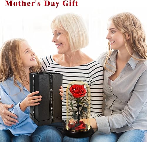 Miniatura 10 de Regalos de flores de Navidad para ella, rosa de la Bella y la Bestia, con 40 ajustes de brillo LED de color blanco cálido, regalos de flores de Rosa