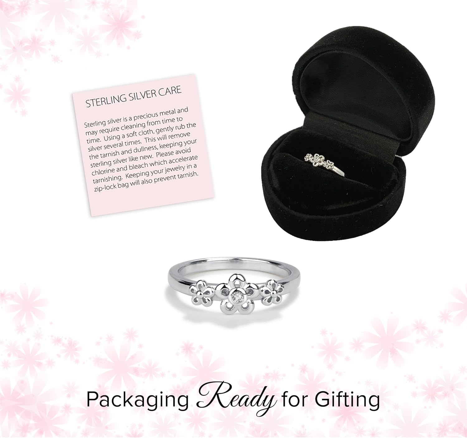 Precious Pieces .925 Sterling Silver Baby Ring with Daisies and April Simulated Birthstone