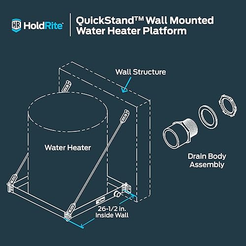 Miniatura 9 de HoldRite QuickStand - Calentador de agua montado en la pared con drenaje de acero, hasta 20 galones, colgante, 40-SWHP-WM