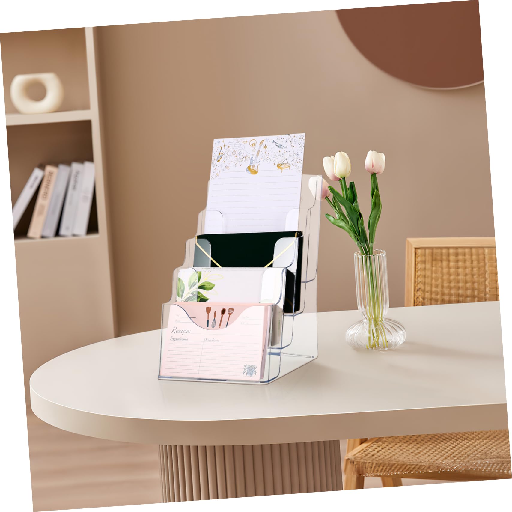 Portadocumenti da Tavolo a 4 Scomparti, Espositori per Brochure in Plastica, Design Moderno per Ufficio e Casa, per Organizzare Documenti e Cartelle