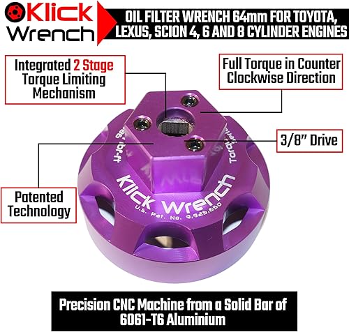 Miniatura 2 de Llave de filtro de aceite de limitación de par resistente de 2 etapas de 2.520 in Llave de filtro de aceite 6061-T6 Aluminio Billet