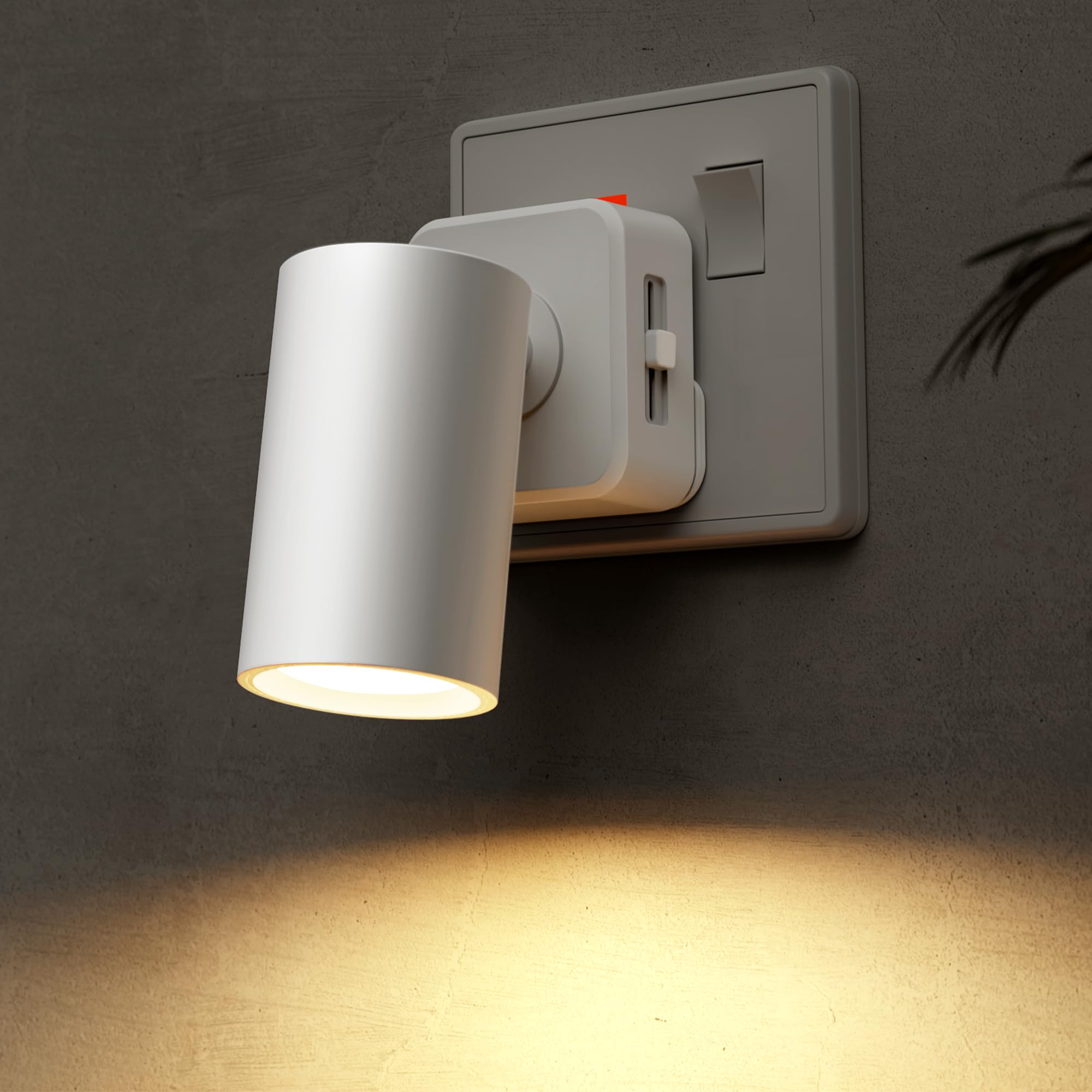 LOHAS-LED Plug in Night Light, Rotatable Spotlight Night Light, Dusk to Dawn Sensor, Dimmable 0-100 LM, Warm White 3000K, Modern Nightlight Plug in for Hallway, Stair, Nursery, White Shade, 1 Pack