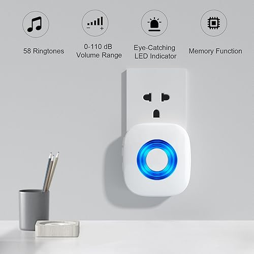 Miniatura 3 de PHYSEN Timbre inalámbrico con 3 receptores, 2 botones, kit de timbre de puerta impermeable para el aula en casa, funciona a un rango de 1300 pies,