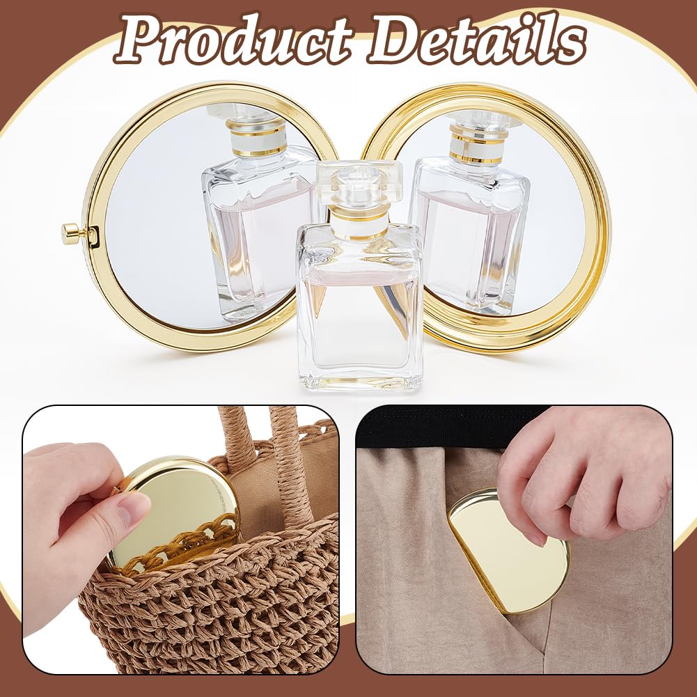 arricraft 10 espejos pequeños plegables de bolsillo para maquillaje, espejos redondos de metal dorado de doble cara con aumento 1X/2X para mujeres, viajes, trabajo, fecha