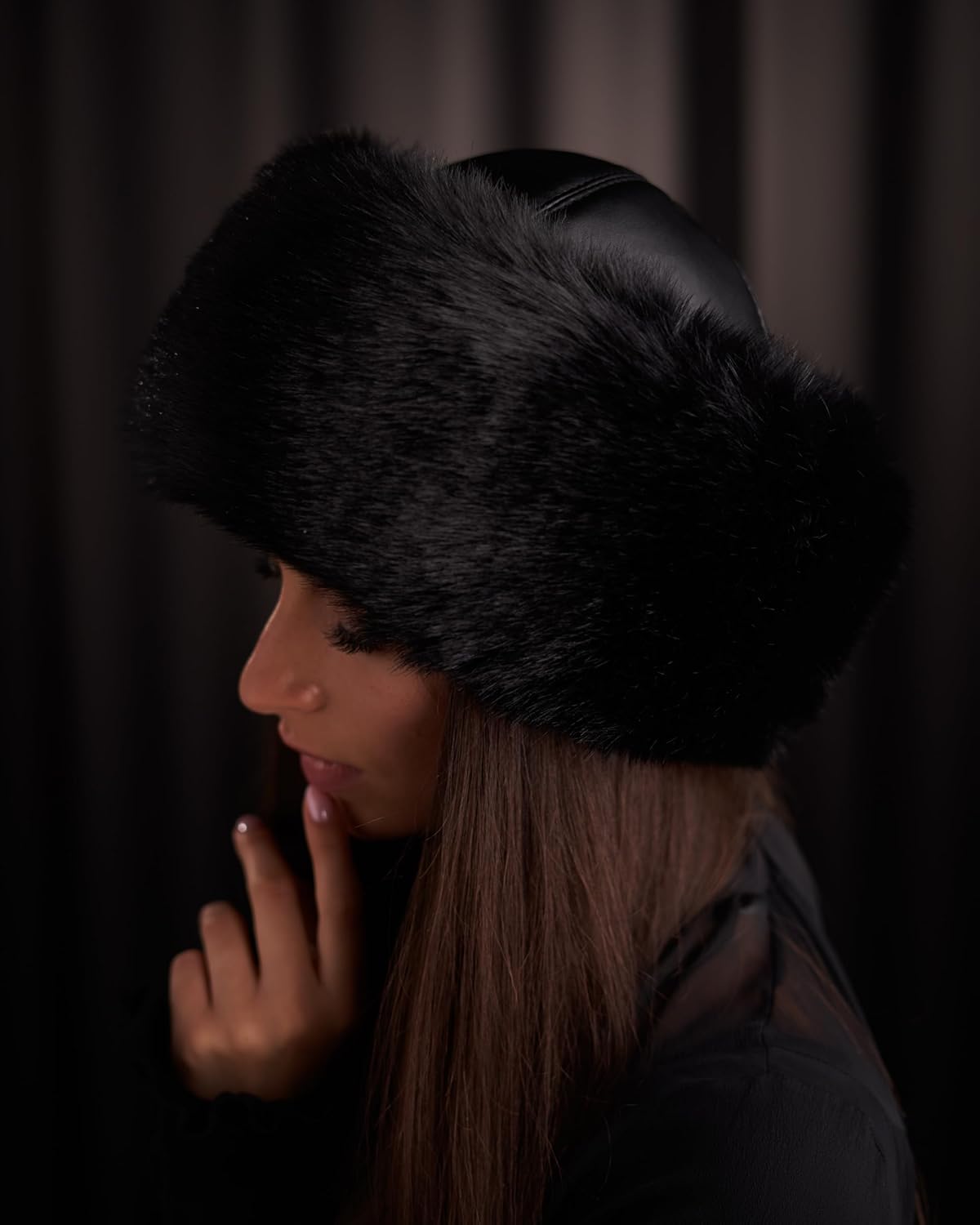 Futrzane Siberian Trim Hat - Womens Leather Faux Fur Hats - Elegant Russian Hat - Image 3