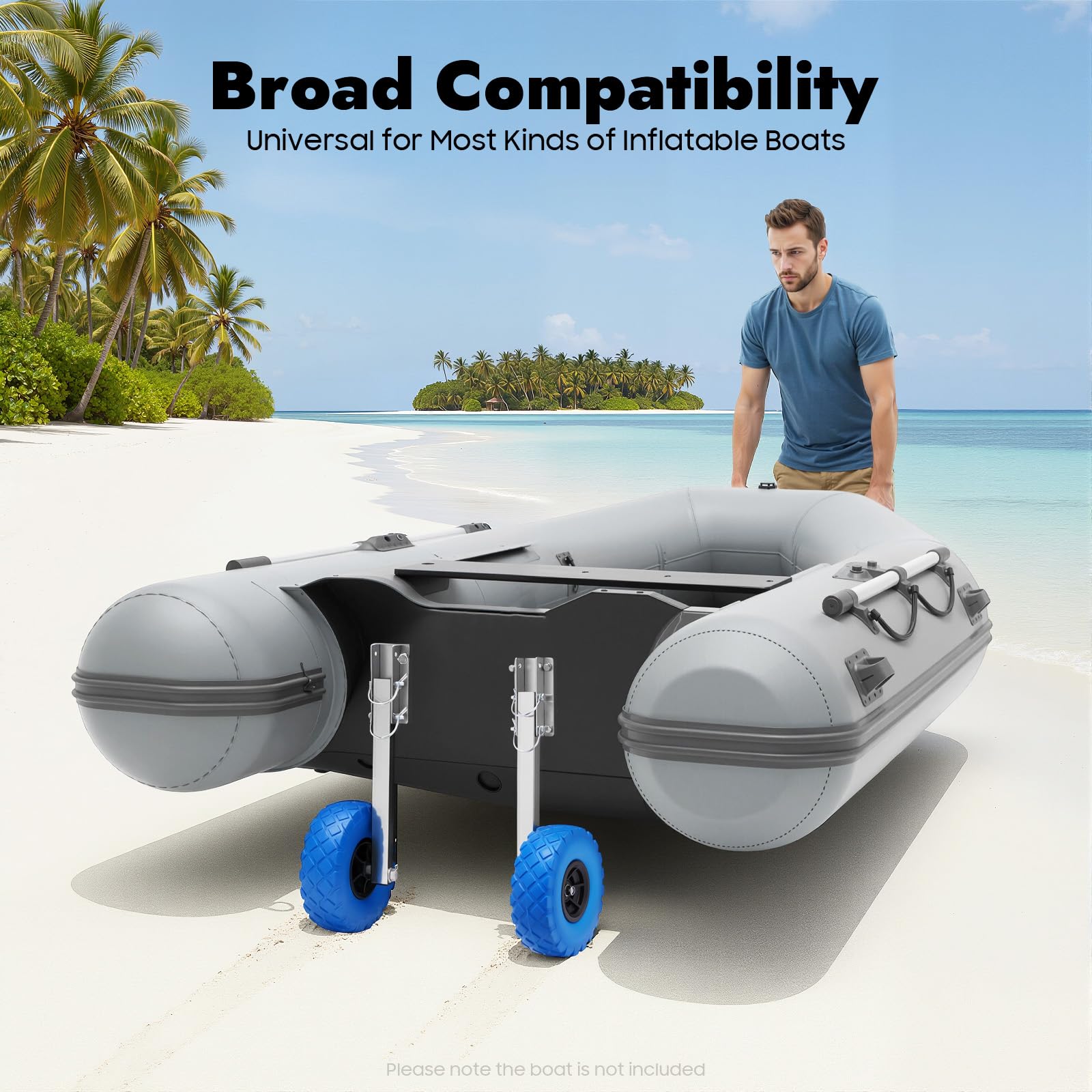 Ruote posteriori, ruote per barche gonfiabili, ruote posteriori per gommoni in acciaio inox e plastica, ruote di trasporto per gommoni, rimorchi max 150kg, blu, per gommoni, rimorchi, sport acquatici