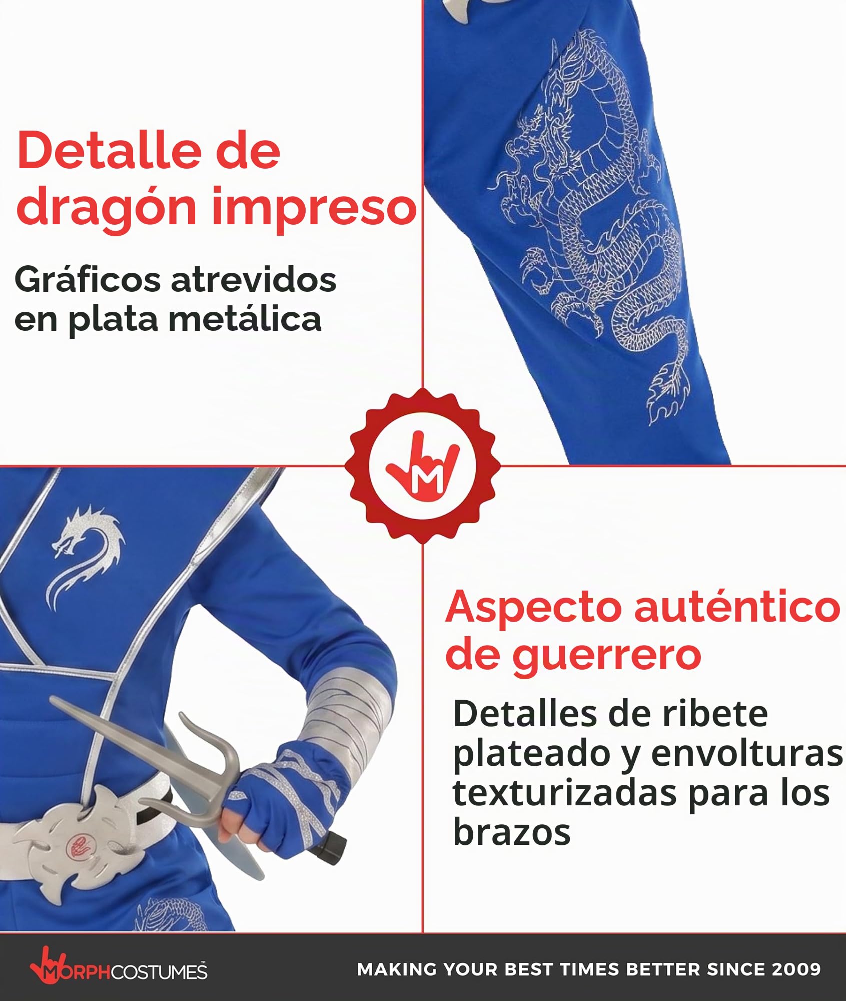 Morph Disfraz Ninja Niño, Disfraz Halloween Niño, 7-9 años