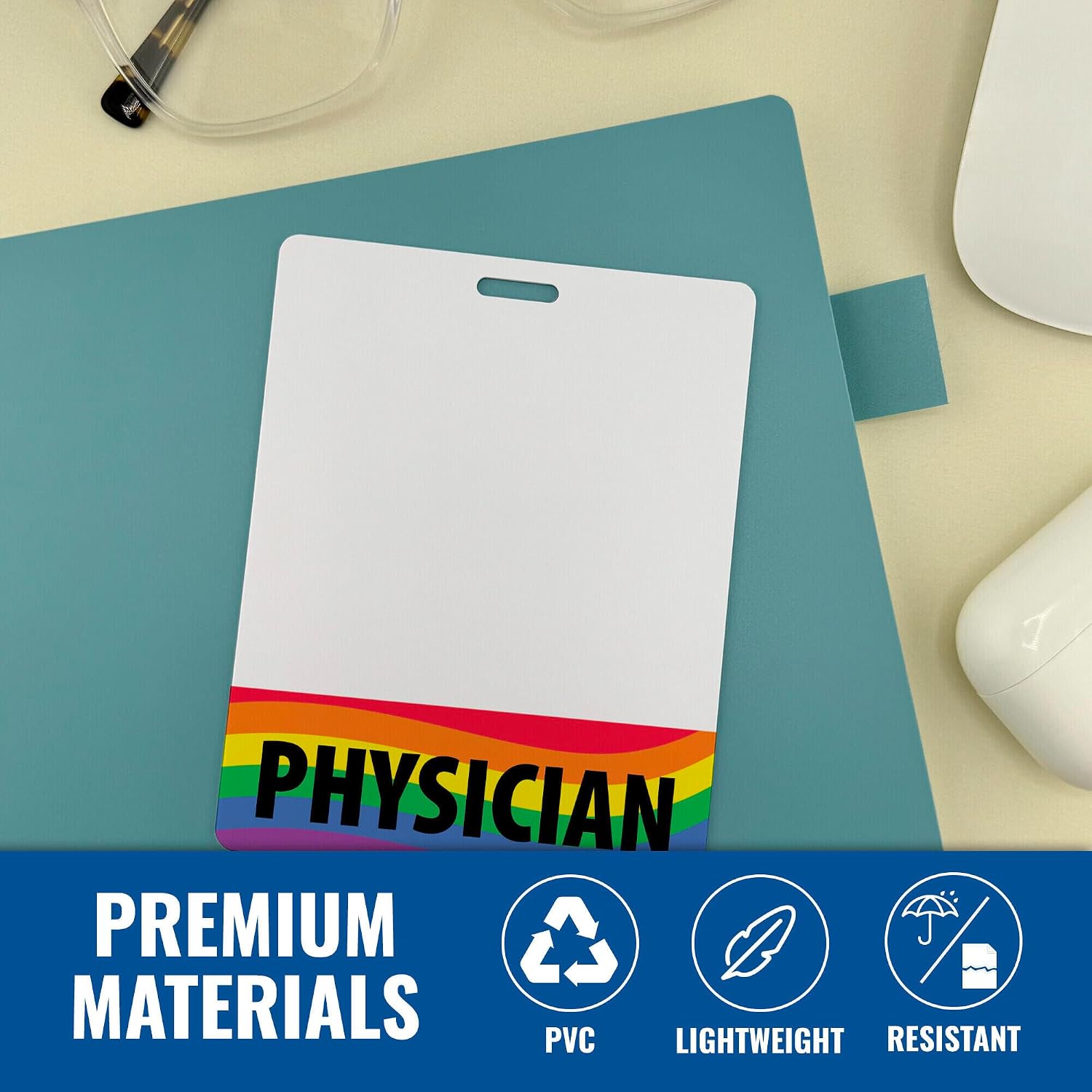 Physician Badge Buddy Horizontal Oversized Rainbow Heavy Duty 20 Pcs - Elevate Your Style with Our Nurse Practitioner Badge Buddy - Spill & Tear Proof - Double Sided Made in USA