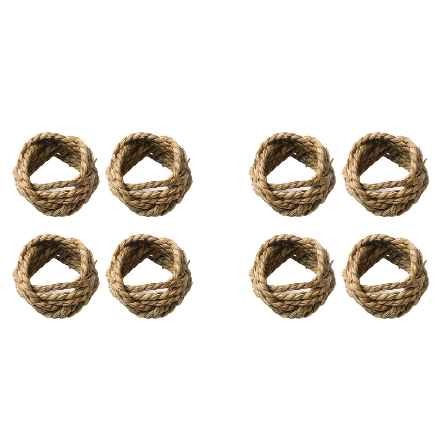 Hndhbfgrt 8X Hand-Woven Natural Rattan Napkin Ring Napkin Ring Straw Ring Western Napkin Buckle Dining Ring