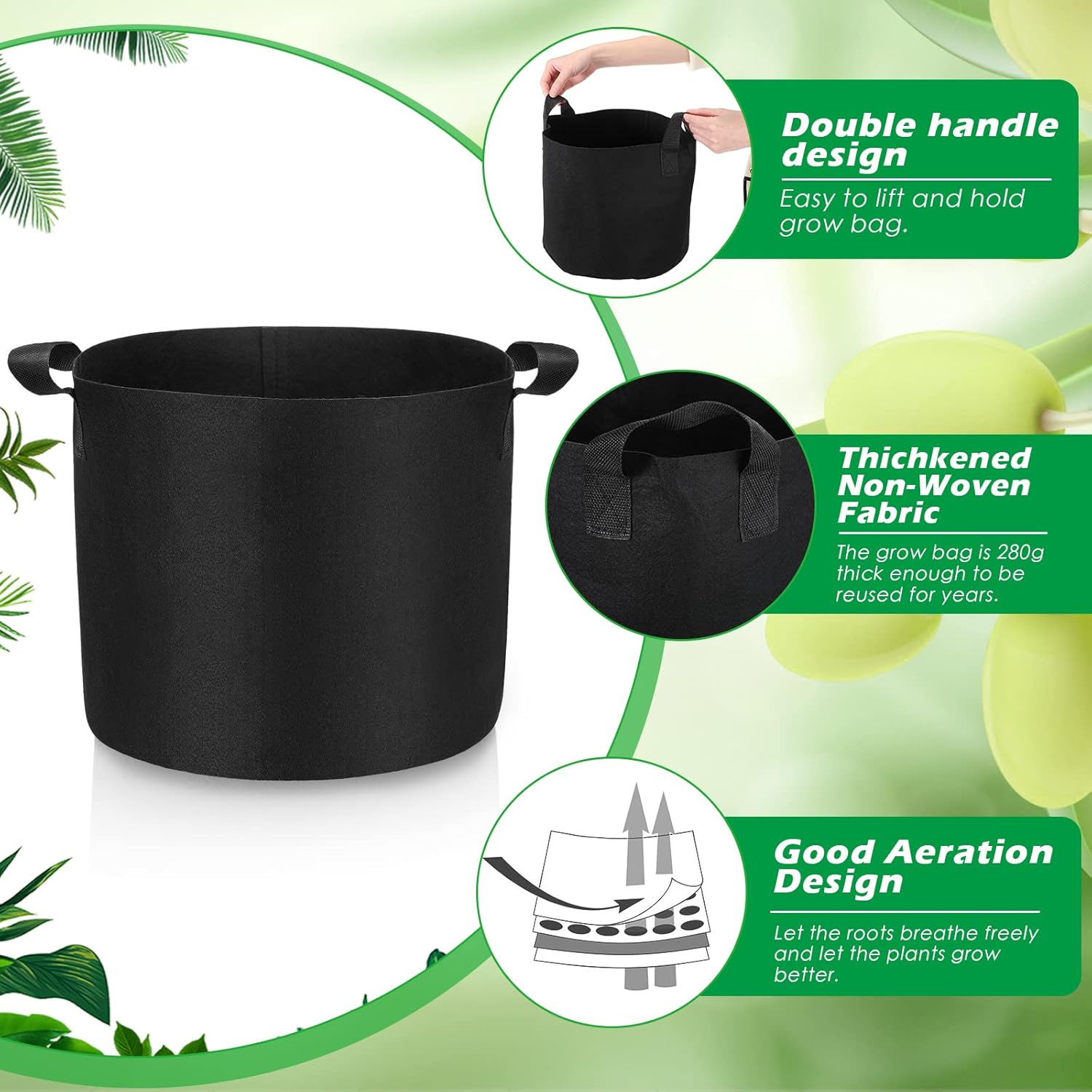 80 Pack 5 Gallon Grow Bags Bulk Heavy Duty Thickened Nonwoven Plant Fabric Pots Vegetable Grow Nursery Pots with Reinforced Handles for Vegetables Potato Tomato and Flower