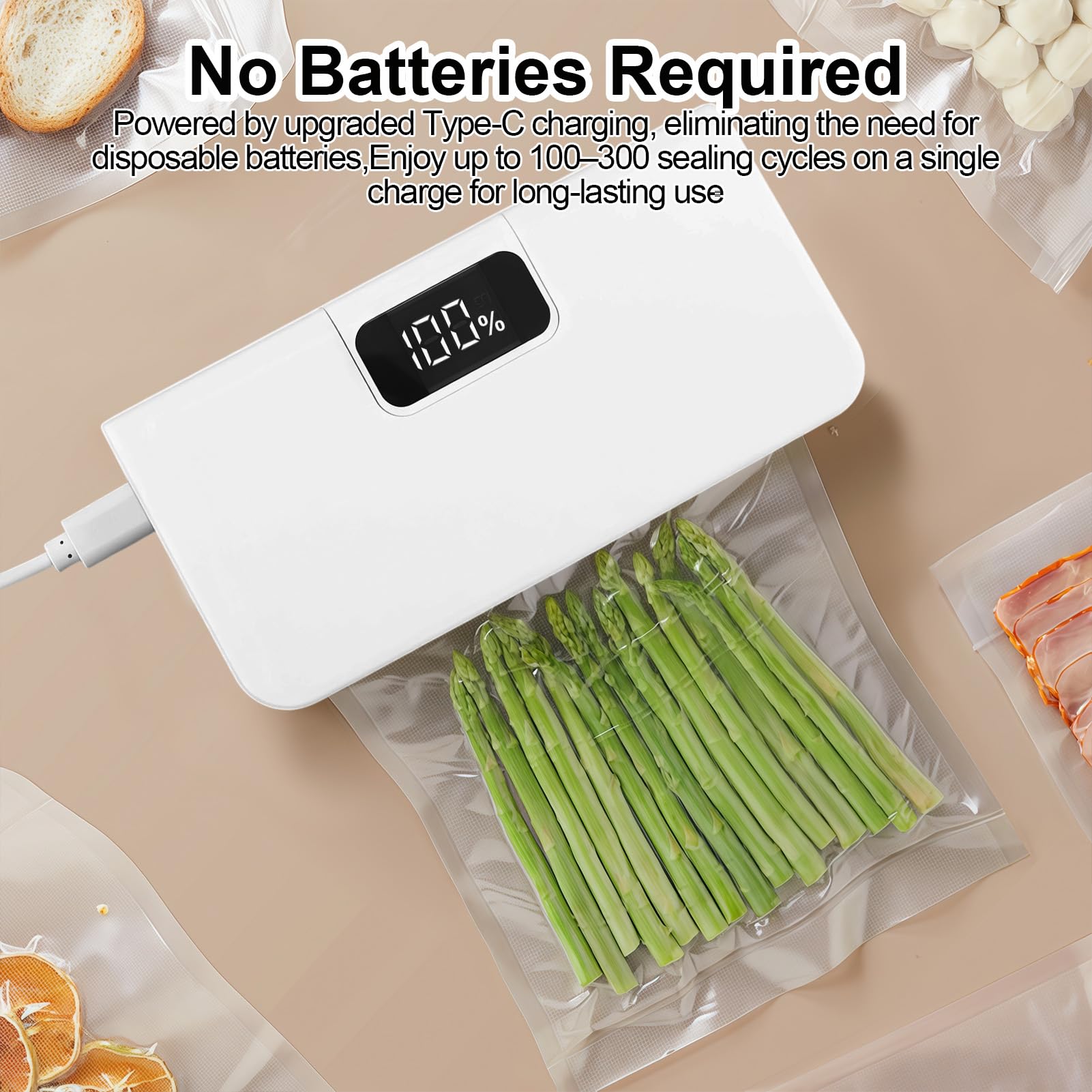 Sellador de Bolsas Mini Recargable con Imán, Selladora Térmica 2 en 1 con 6 Modos de Temperatura y Cortador, Sellado Hermético Portátil para Alimentos, Snacks, Cocina y Viajes, Blanco