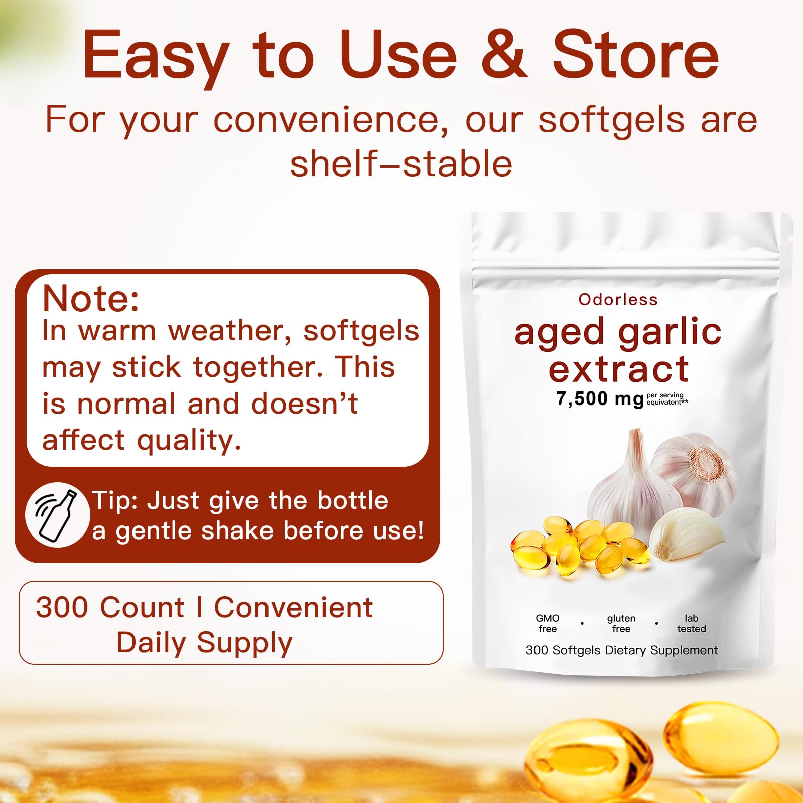 Odorless Aged Garlic Extract,7500mg Organic Garlic Capsules Supplement for Antioxidant Wellness & Immune Support,Vegetarian,Non-GMO,All-Natural-300 Count — Amazon image 5