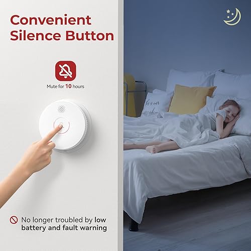 Miniatura 4 de Detectores de humo interconectados con cable, alarma de humo fotoeléctrica con batería de reserva de 9 V, botón de pruebasilencio, alarma de