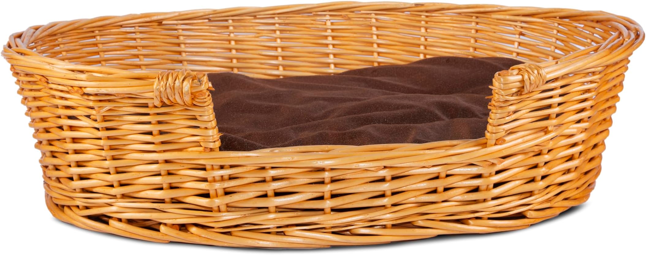 green leaves Honey Color Wicker Dog Pet Bed with Washable Cushions (Medium)