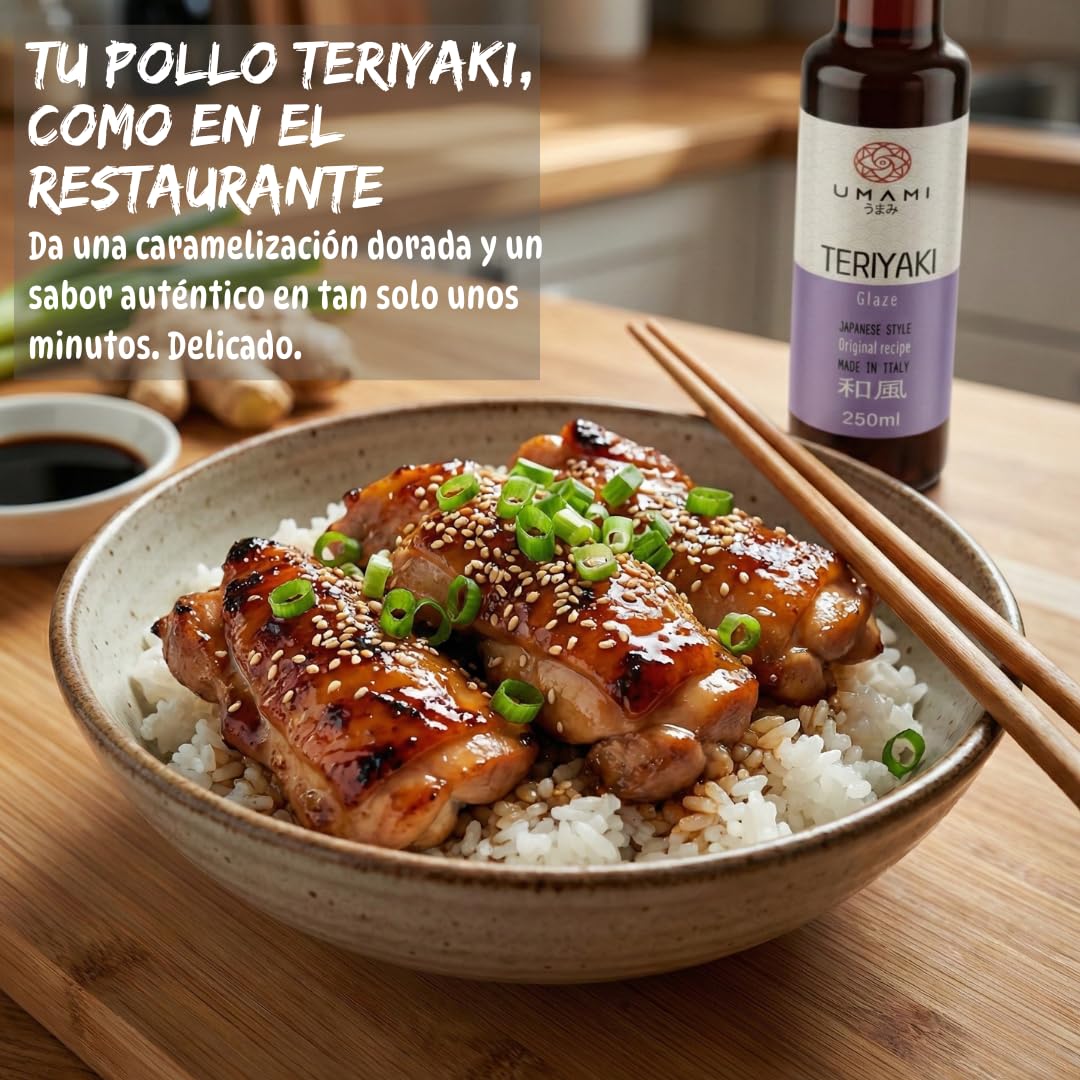 Umami Salsa Teriyaki 250ml - Glaseado Japonés Denso para Pollo, Salmón y Carne - Sin Conservantes ni Colorantes - Sabor Auténtico - Made in Italy