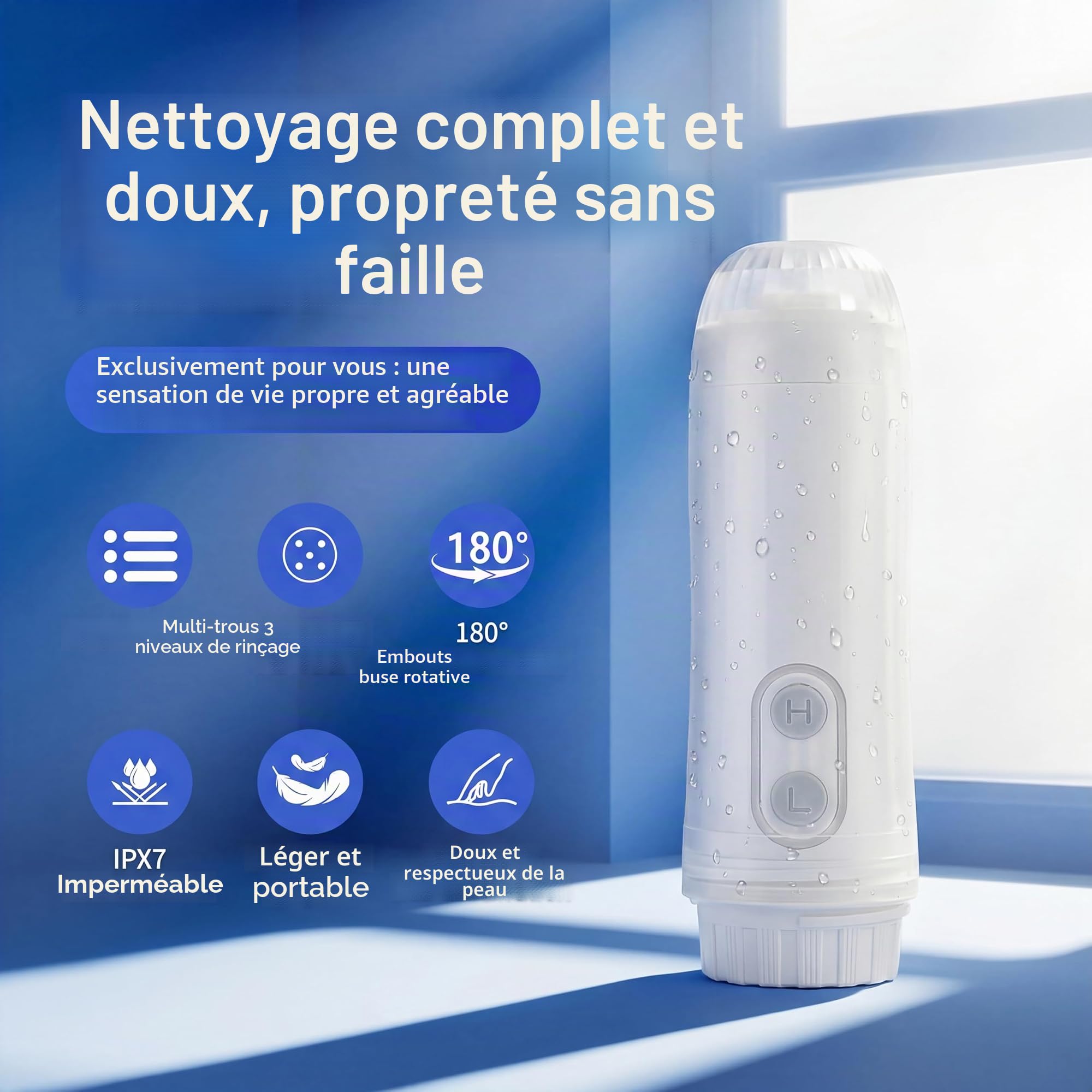OHAANYY Bidet de Voyage à Piles, Pulvérisateur Portable Électrique, Blanc | Douche intime, buse rotative 180 degrés, étanche IPX7, réservoir 180ml, hygiène maternité, alimentation sans câble AAA