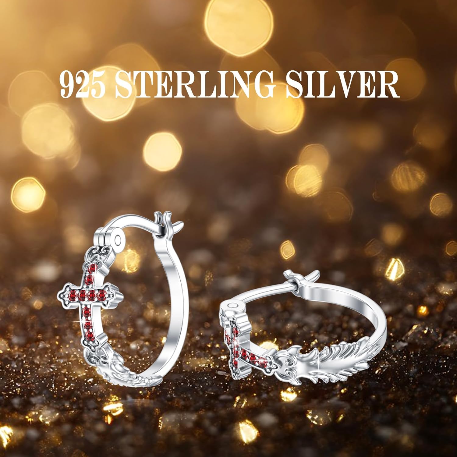 Hoop Cross Earrings for Women 925 Sterling Silver Cross Cubic Zirconia Earrings Huggie Hoop Cross Earrings for Men