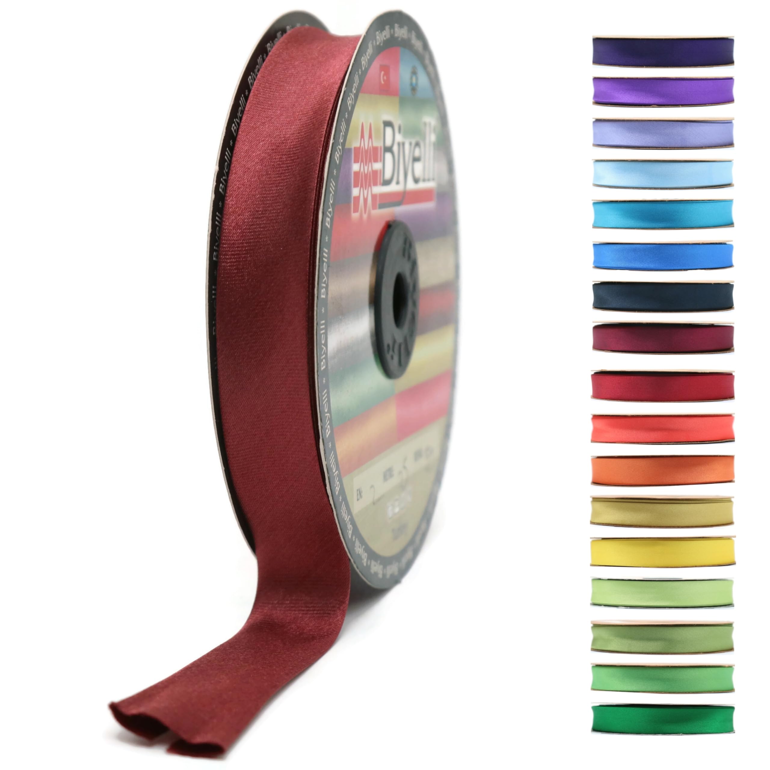 Fold Satin Bias Tape - 99+ Colors - 3/4 Inches Wide - 27 Yards - Fold Satin Binding Bias Ribbon Fabric Piping Bias Binding Tape for Sewing Clothing DIY (59. Burgundy Swiss) BYS59
