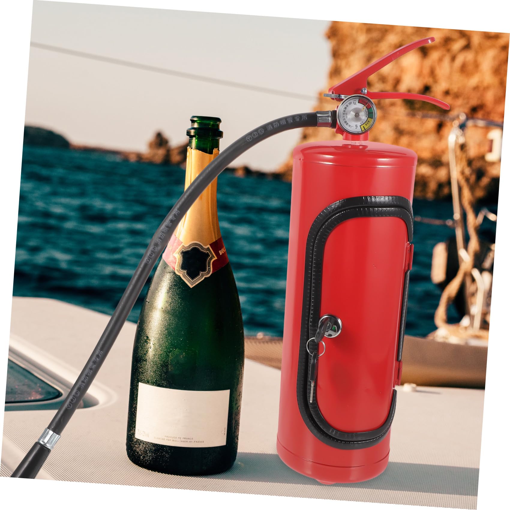 Scatola Portabottiglie Metallo Stile Estintore, Contenitore per Conservazione Vino Rosso e Whisky, Elegante Cofanetto Regalo per Feste e Compleanni, Design Compatto e Resistente