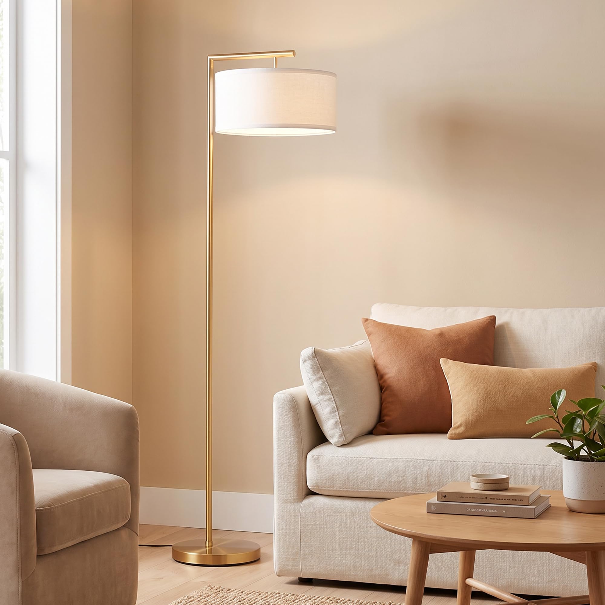 HOMCOM Lampadaire Lampe à Pied Base Ronde Stable 47x37x153 cm Or et Blanc