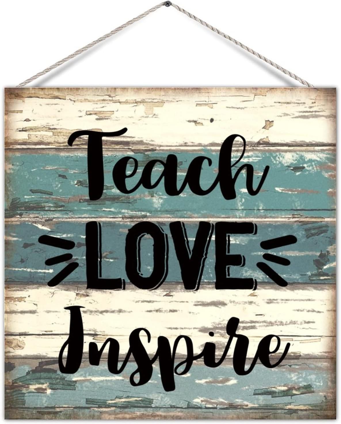 Rustic Farmhouse Wood Pallet Sign Plaque Motivational Teacher Saying Quote Teach Love Inspire Vintage Wood Wall Pediment Wall Pediment for Yard Kitchen Wall Hanging Decoration Home Decor 12x12in