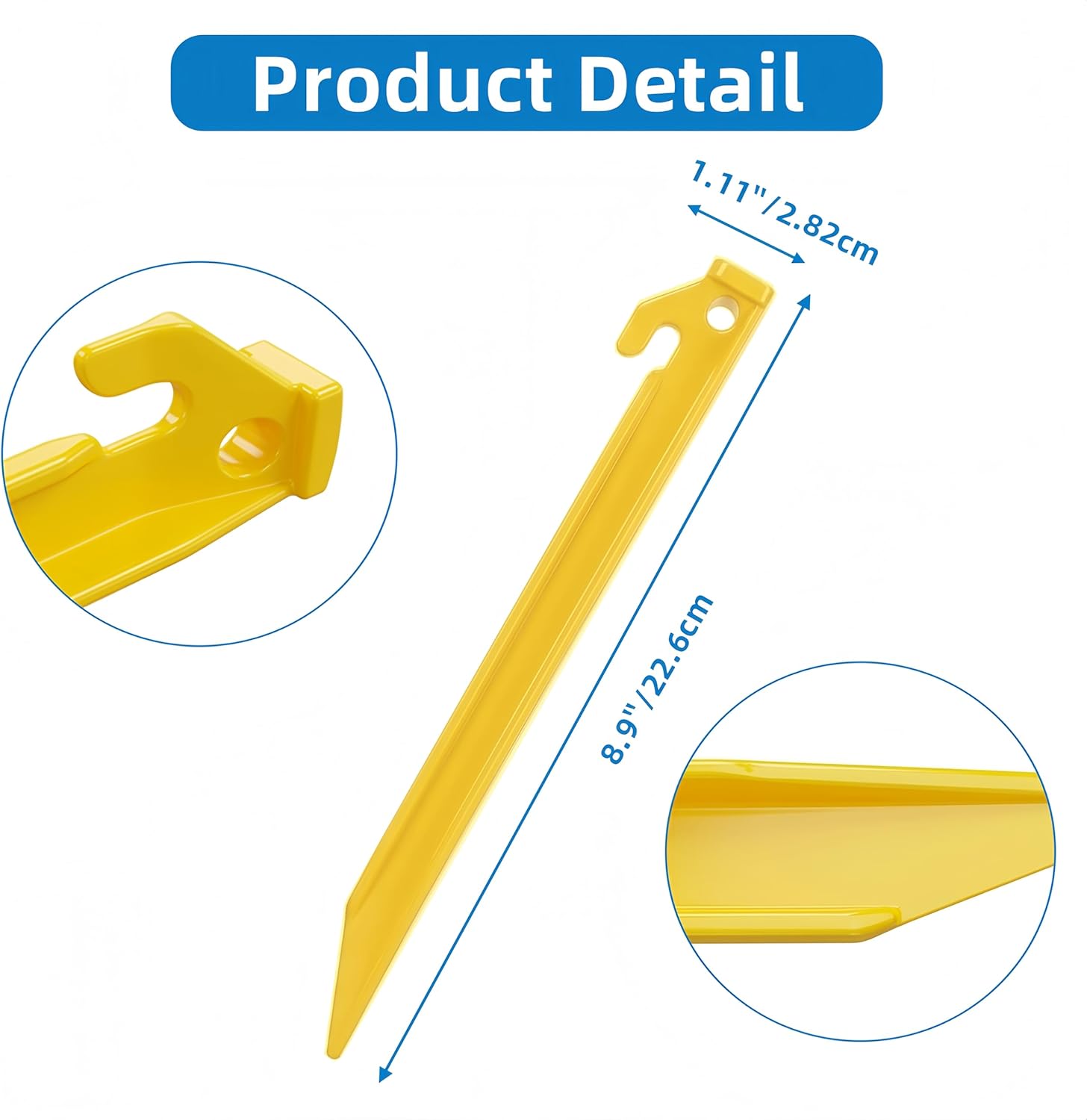 8.9" Heavy Duty Plastic Tent Stakes, Sturdy Tent Pegs for Camping Outdoor Sand Beach, Durable Canopy Stakes, Lightweight Rust-Free Anchors for Yard Inflatable, 40 PCS