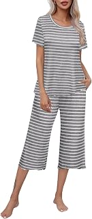 Women's Pajamas Set Short Sleeve Top With Capri Pants Pjs Lounge & Sleepwear Set S-XXL