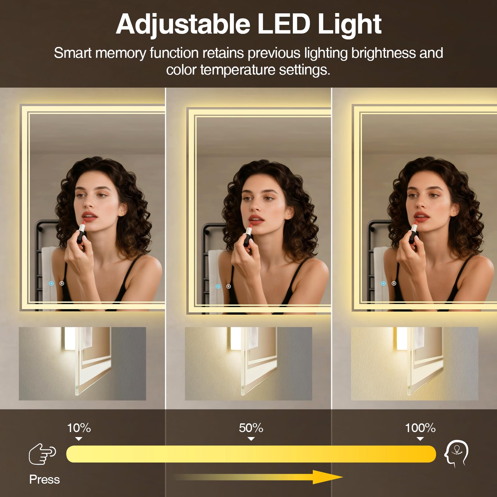 Miroir de Salle de Bain LED 60x80 cm, Double Éclairage (Frontal + Rétroéclairage), Miroir Rectangulaire Anti-Buée Rapide, Luminosité Dimmable 3 Couleurs, Fonction Mémoire, IP44