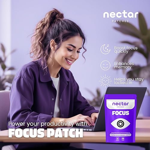 Miniatura 6 de Parches de enfoque de néctar  Apoyo cognitivo natural con ginkgo biloba, bacopa y magnesio para la memoria, parches neuros de claridad mental para