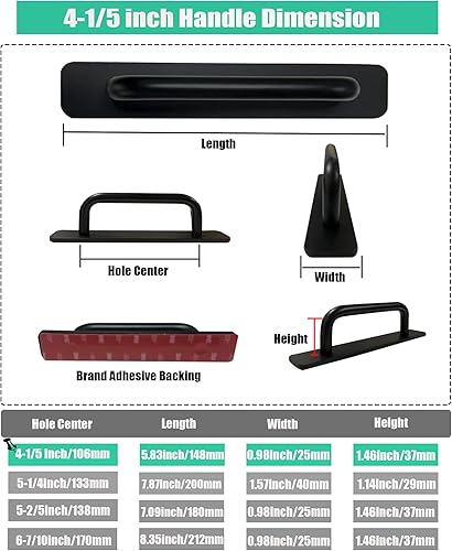 Miniatura 6 de Skyscraper Juego de 2 tiradores autoadhesivos instantáneos para cocina, baño, cajón, armario, puerta, juego de 2 unidades (4.173 in, negro)