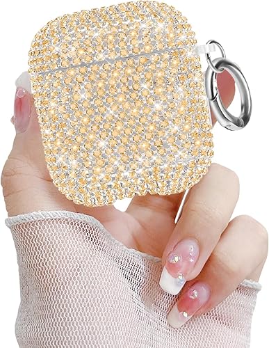 Miniatura 18 de Funda para AirPods Pro de 2 generación, funda de lujo con diamantes de imitación brillantes con llavero para mujeres y niñas, anti-pérdida de Negro