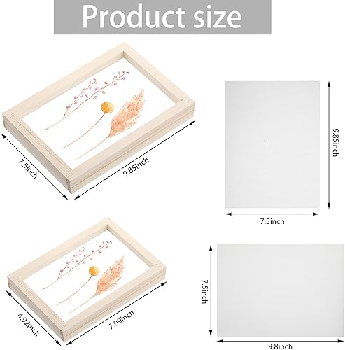 Miniatura 2 de Honoson Kit de fabricación de papel de 12 piezas, marco de molde de madera de 2 tamaños, flores secas, esponja con paño de malla de repuesto para