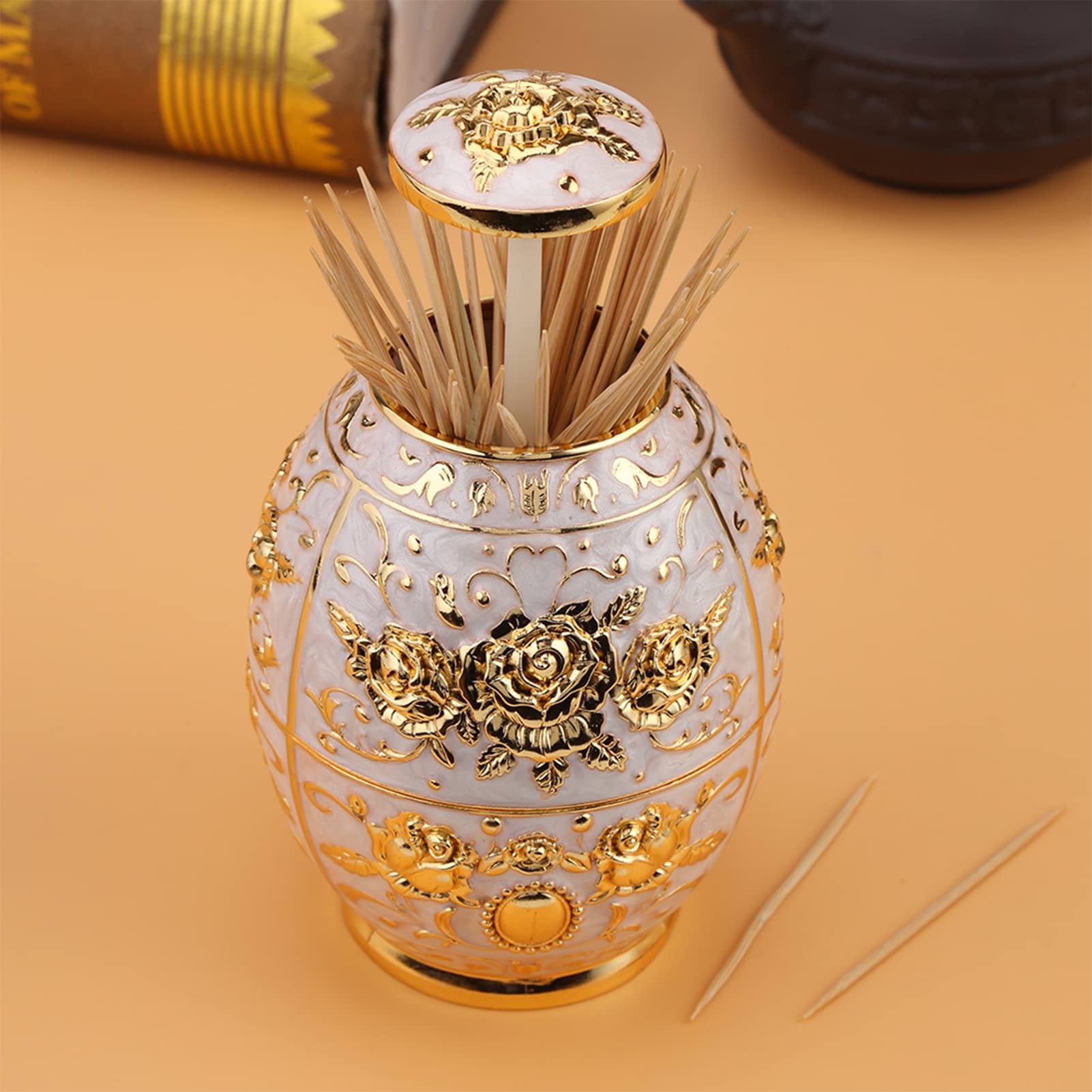 Tandenstokercontainer, metalen zinklegering Automatische pop-up tandenstokerhouder Bloemenpatroon Handpers Tandenstokerdispenser (zilver Tandenstokercontainer, metalen zinklegering Automatische pop-up tandenstokerhouder Bloemenpatroon Handpers Tandenstokerdispenser (zilver