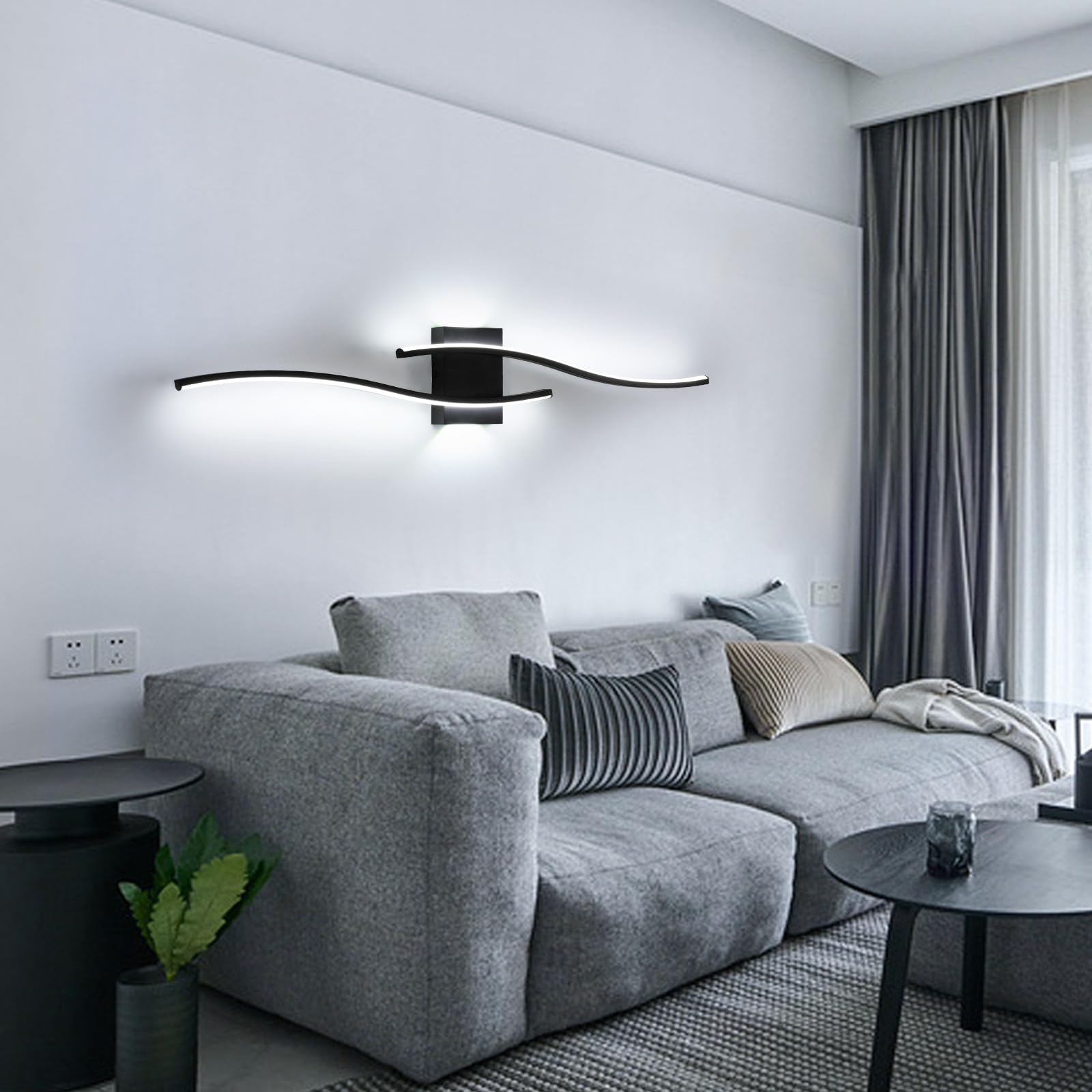 Comely Aplique Pared Interior LED, 27W 3000LM Negra Líneas Luz Blanca Fría 6500K, Lámpara de Pared LED Interior para Dormitorio, Estudio, Comedor, Pasillo