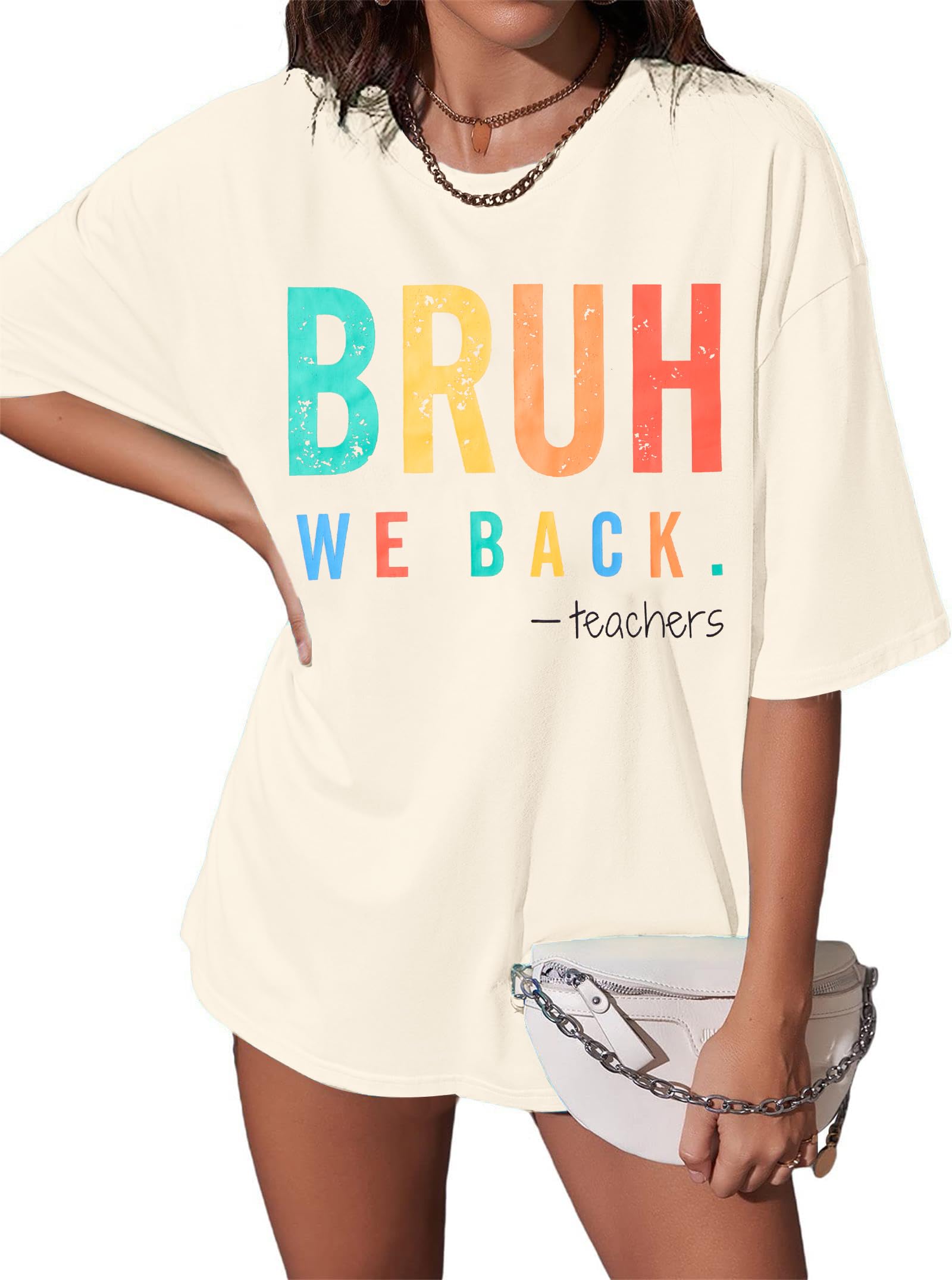 KNEYATTAFirst Day of School Teacher Shirt Women Back to School Shirts Teacher Appreciation Oversized Tee Tops