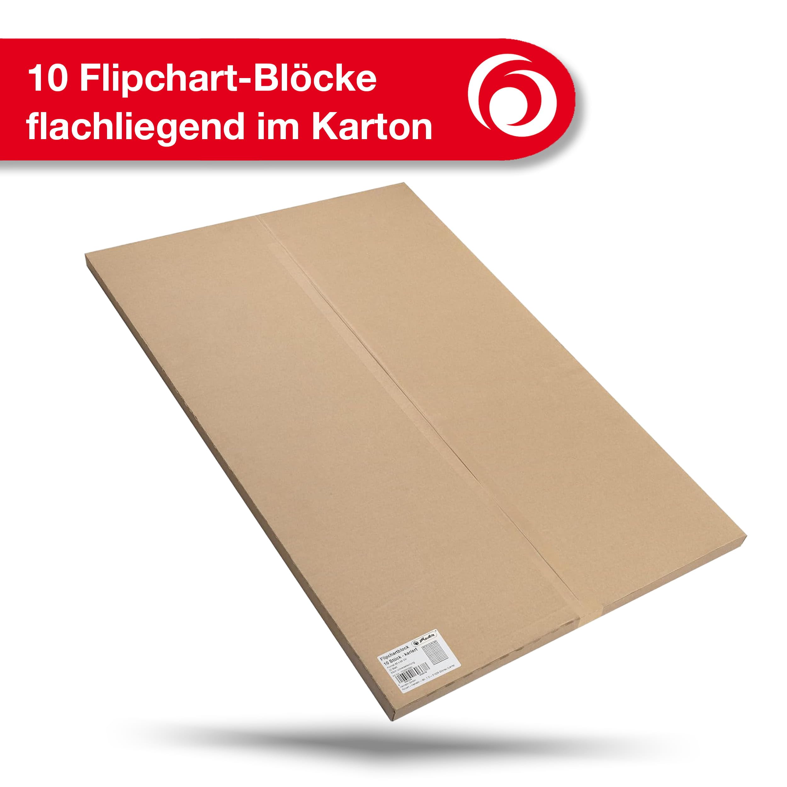 herlitz Flipchartpapier, kariert, mit 20 Blatt je Block, flachliegend, 6 fach Lochung, 10 Stück