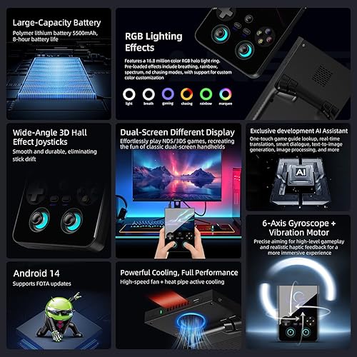 Miniatura 4 de RG477V Dimensity 8300 Android14 sSystem Consola de juegos portátil táctil de 4.7 pulgadas WiFi/Bluetooth Hall Joystick RGB Light 5500mah