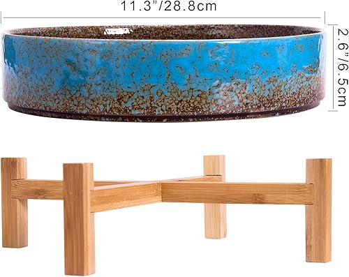 Miniatura 4 de ARTKETTY Macetas para suculentas  Macetas de cerámica para bonsái de 7 pulgadas con bandeja de drenaje, macetas grandes poco profundas para árboles