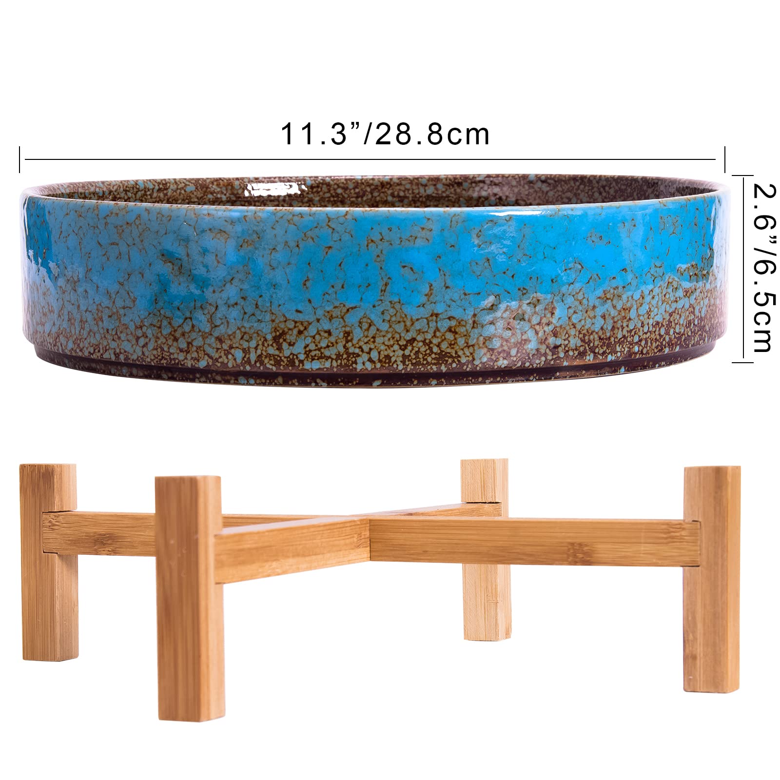ARTKETTY Macetas de cerámica para bonsái de 29 cm con Drenaje, Maceta Grande para Plantas suculentas de Interior, Maceta Decorativa con Soporte